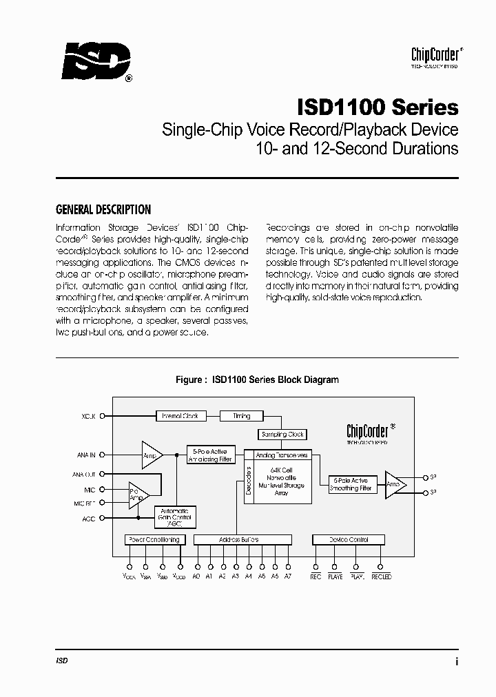 ISD1110_181915.PDF Datasheet Download --- IC-ON-LINE