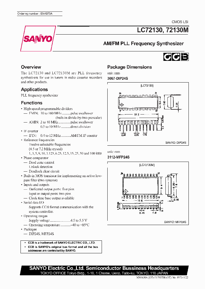 LC72130_27826.PDF Datasheet Download --- IC-ON-LINE