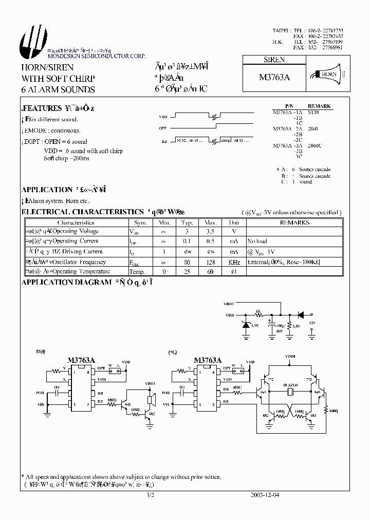 M3763A_385125.PDF Datasheet Download --- IC-ON-LINE