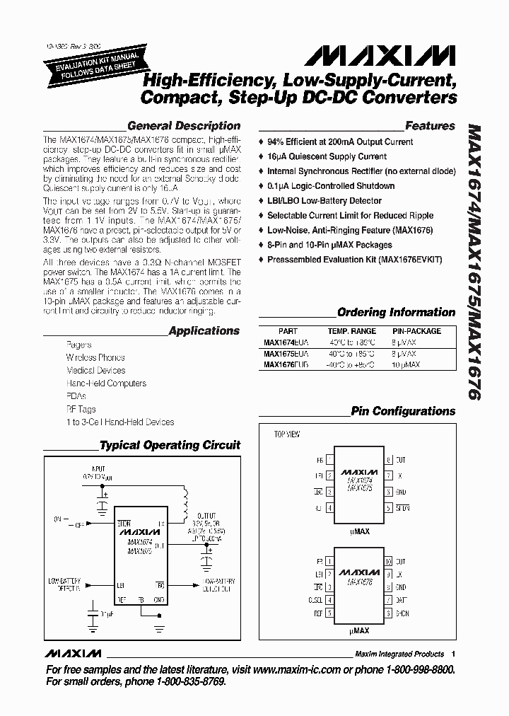 MAX1674EUA_181600.PDF Datasheet Download --- IC-ON-LINE