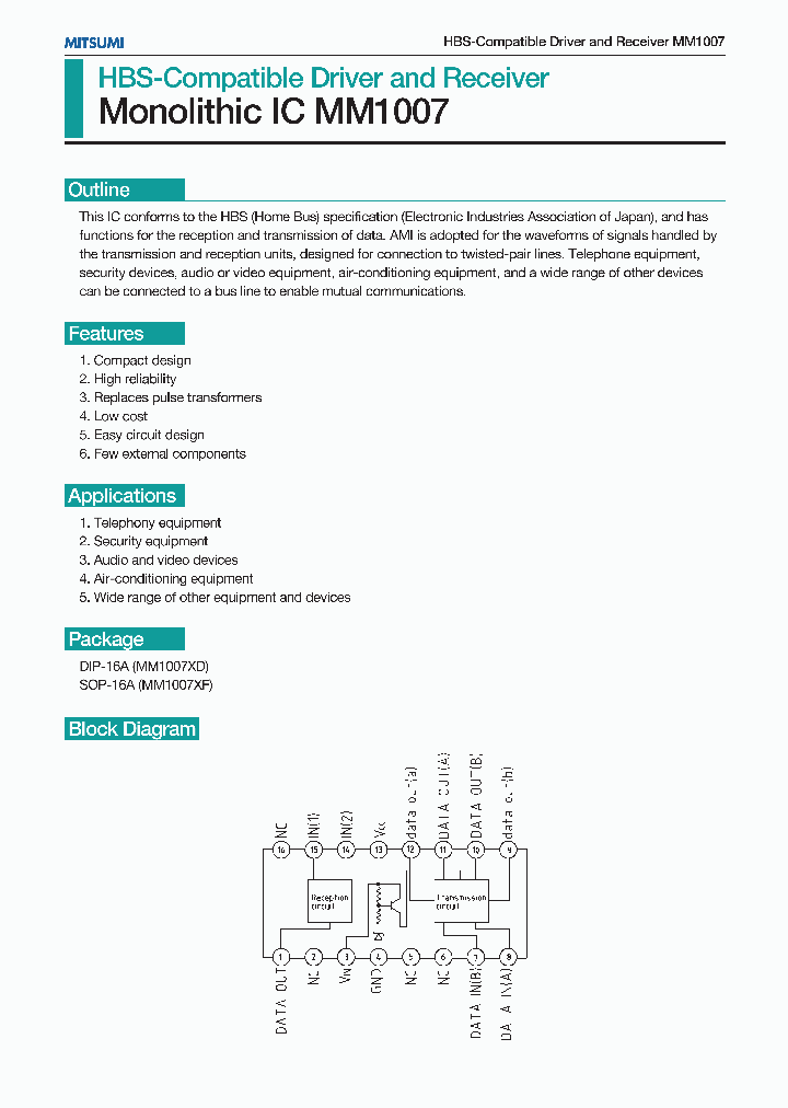 MM1007_179271.PDF Datasheet Download --- IC-ON-LINE