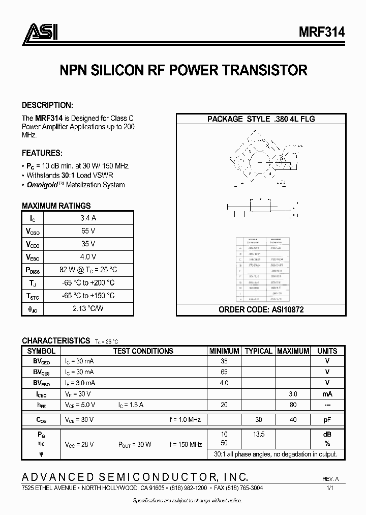 MRF314_358184.PDF Datasheet