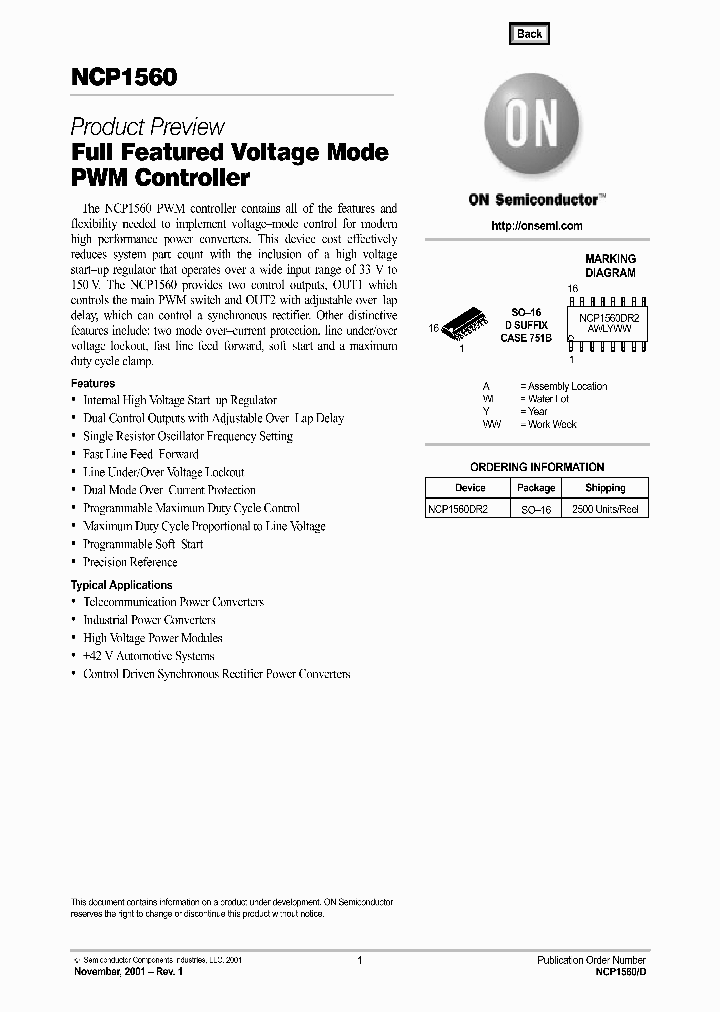 NCP1560_197481.PDF Datasheet