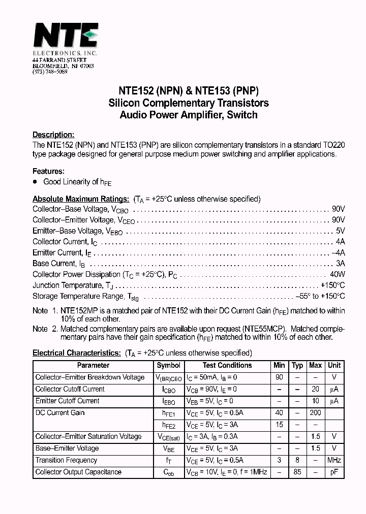 NTE152NP_305483.PDF Datasheet