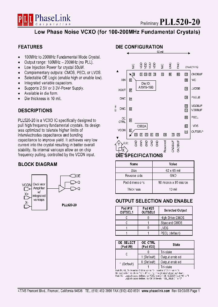 PLL520-20_320407.PDF Datasheet