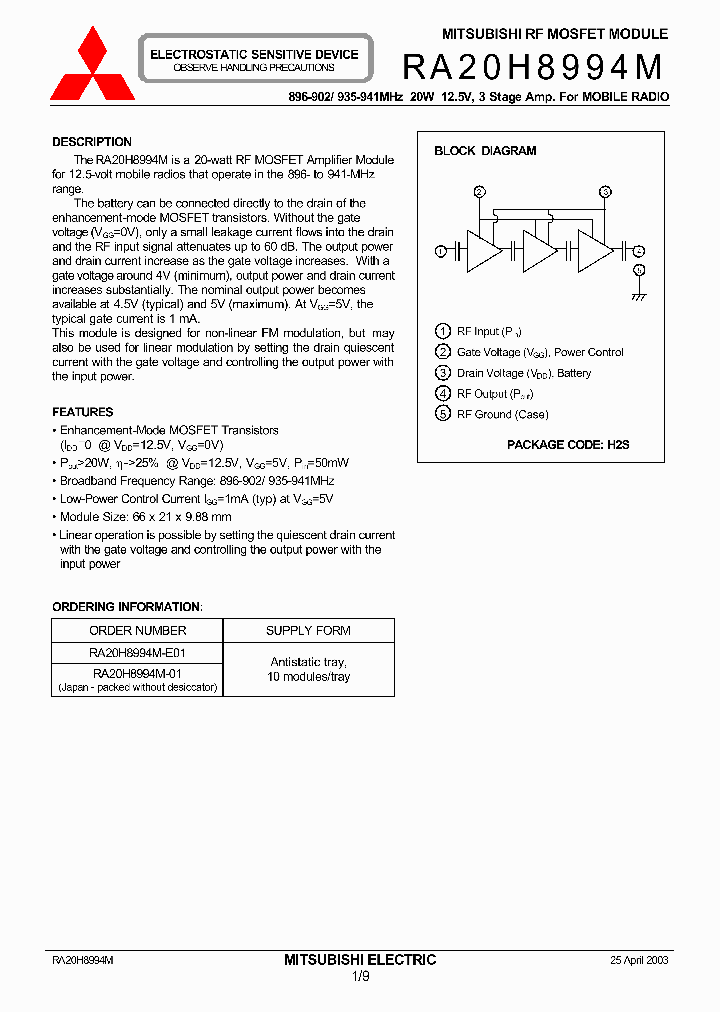 RA20H8994M-E01_377045.PDF Datasheet Download --- IC-ON-LINE