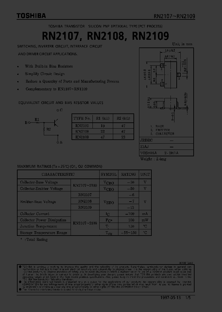 RN2107_289542.PDF Datasheet Download --- IC-ON-LINE