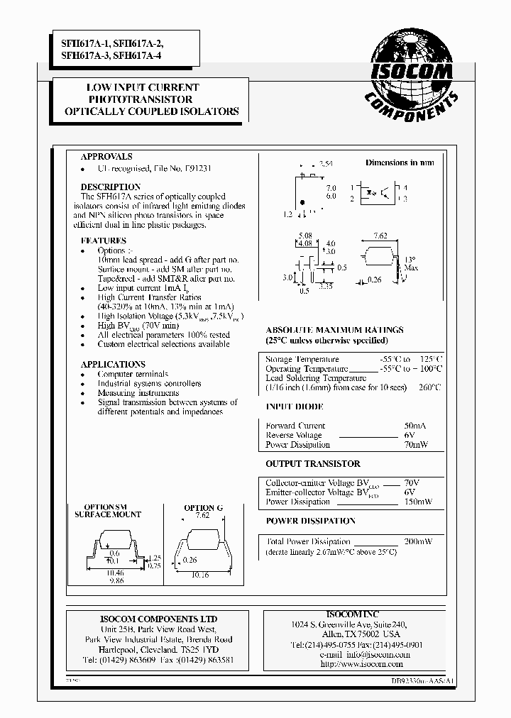 SFH617A-3_368373.PDF Datasheet Download --- IC-ON-LINE