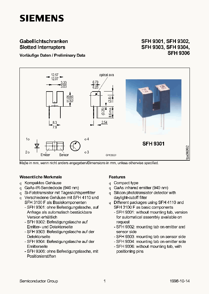 SFH9301_308941.PDF Datasheet Download --- IC-ON-LINE