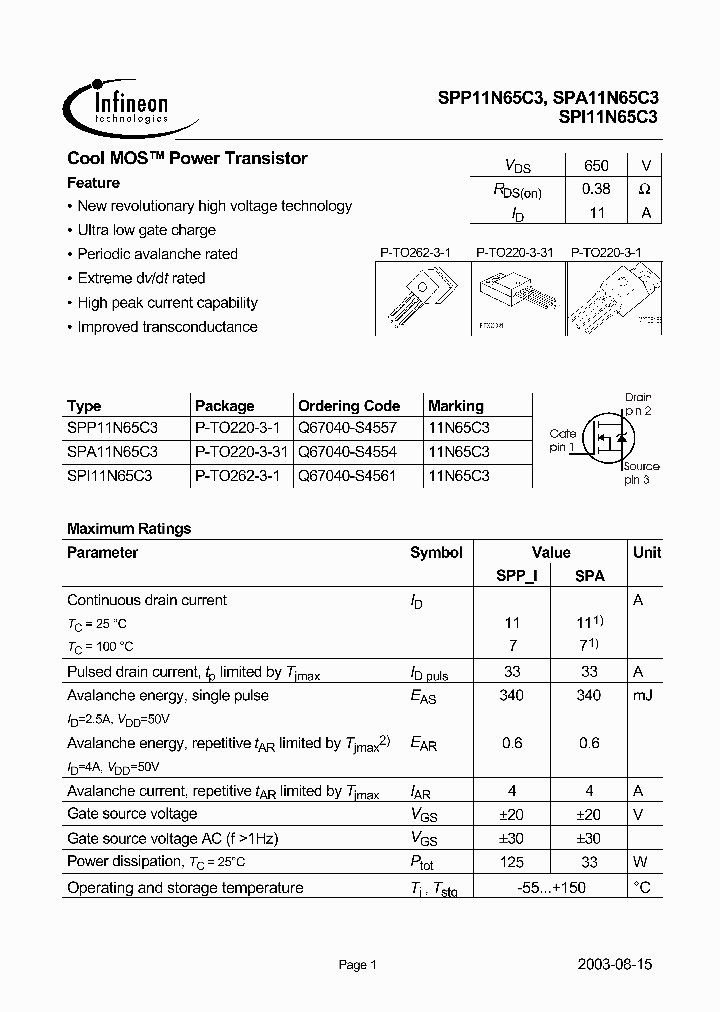 SPI11N65C3_374619.PDF Datasheet