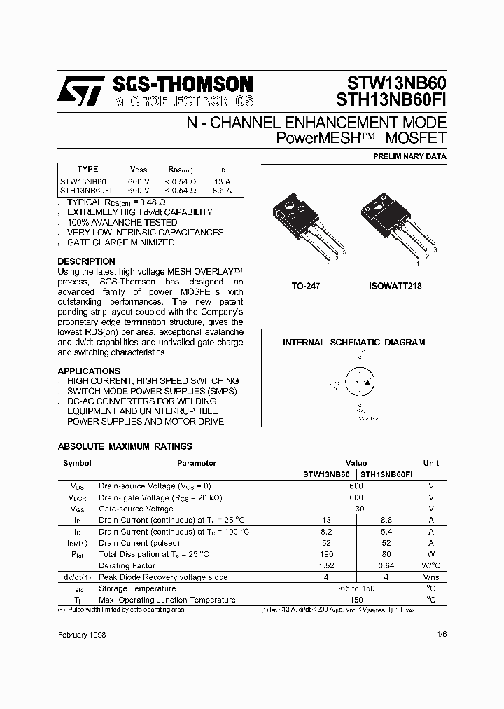 STH13NB60FI_364785.PDF Datasheet