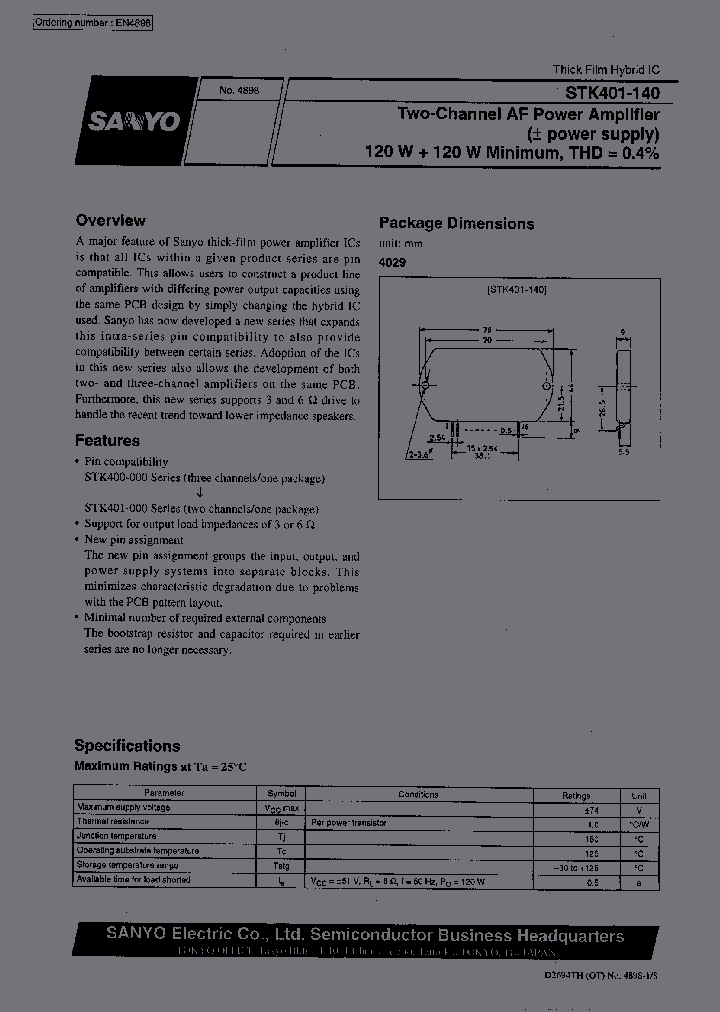 STK401-020 Sanyo Original Integrated Circuit IC OEM, With Heat
