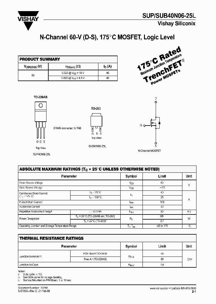 SUP40N06-25L_337051.PDF Datasheet Download --- IC-ON-LINE
