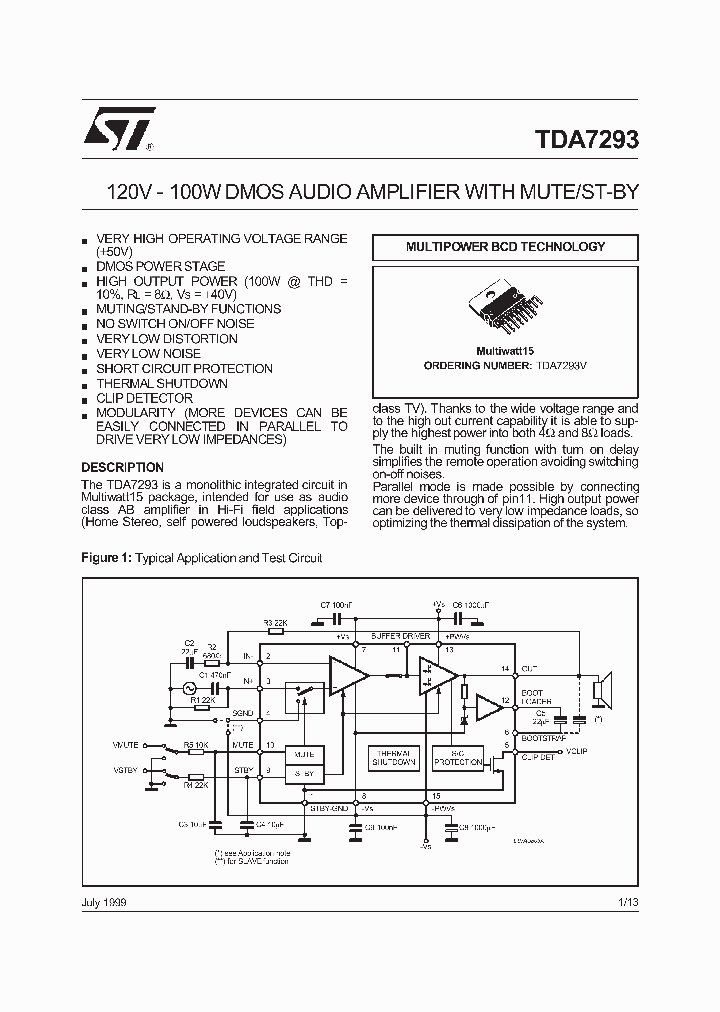 2 Pezzi TDA7293 - Amplificatore Audio 100W Con MUTE/ST-BY - ST Microelectronics