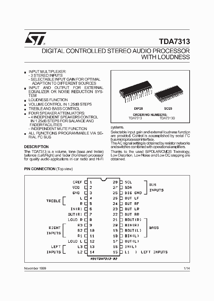 Tda7313 Pdf Datasheet Download Ic On Line