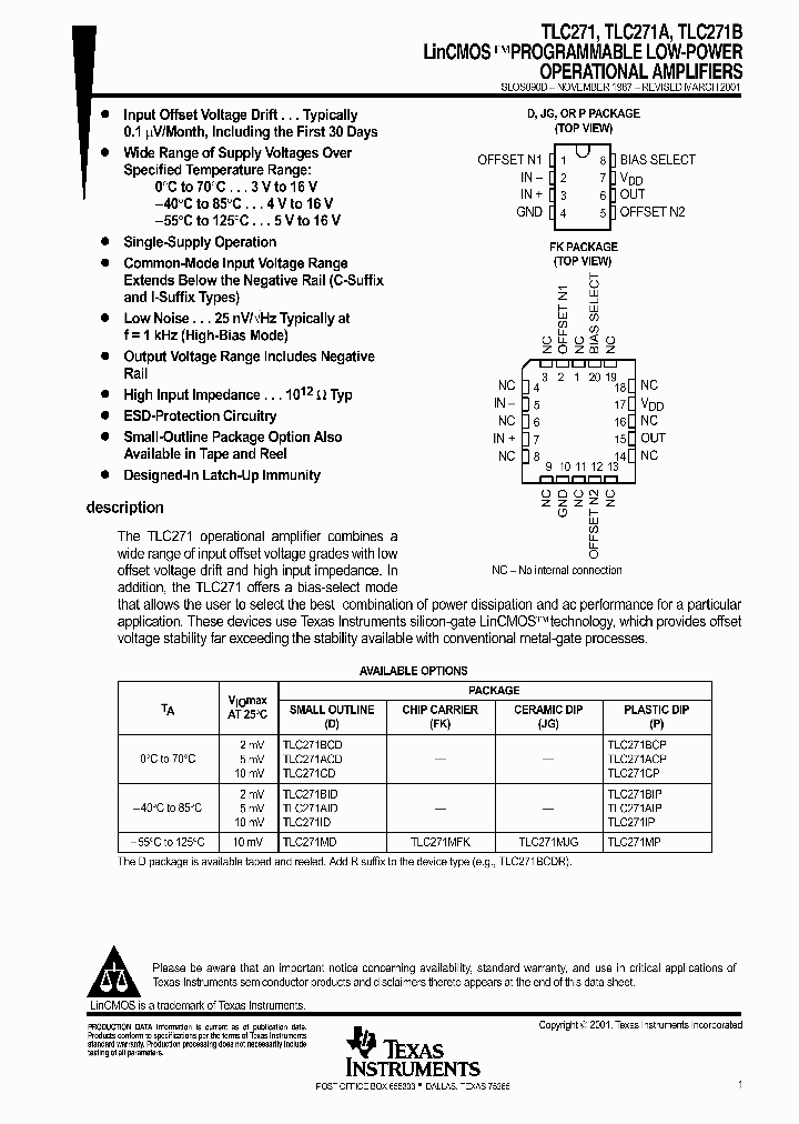 TLC271_383733.PDF Datasheet Download --- IC-ON-LINE