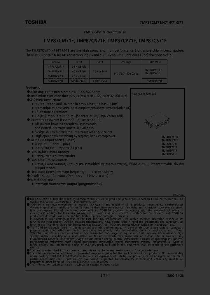 TMP87CM71F_193841.PDF Datasheet Download --- IC-ON-LINE