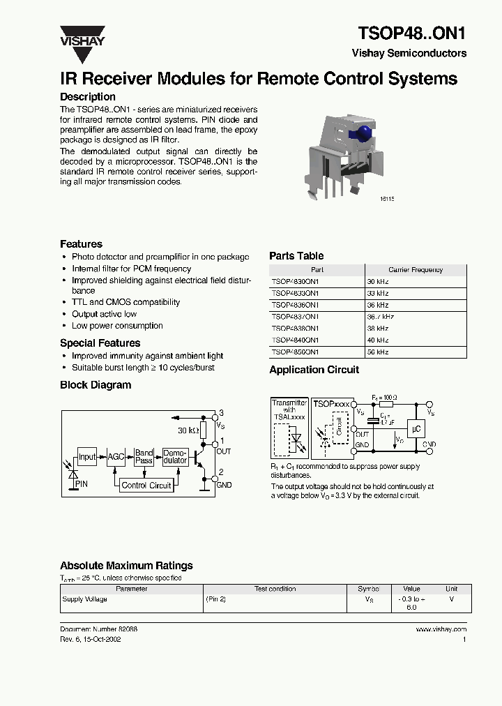 TSOP4838ON1_192025.PDF Datasheet Download --- IC-ON-LINE