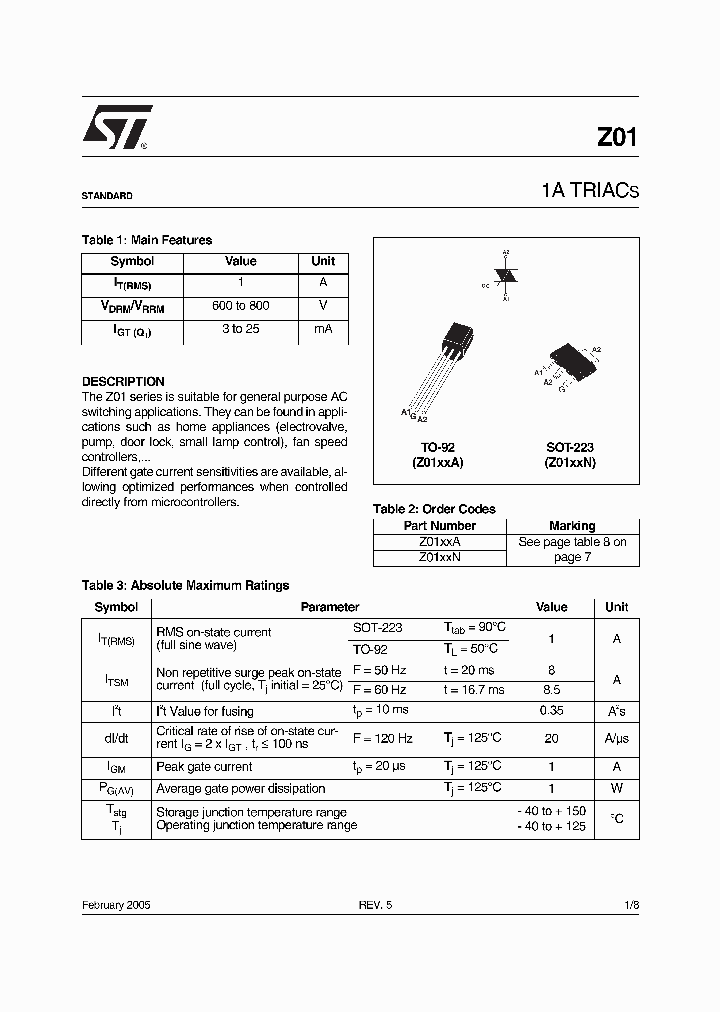 Z0107NN_332274.PDF Datasheet Download --- IC-ON-LINE