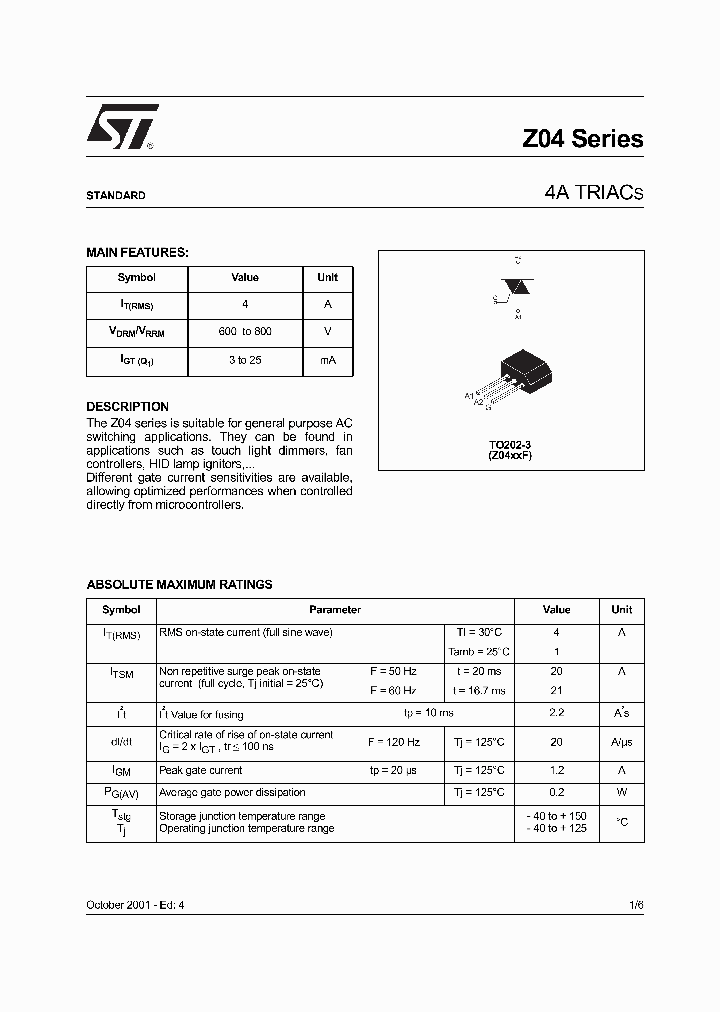 Z0405MF_2655.PDF Datasheet Download --- IC-ON-LINE