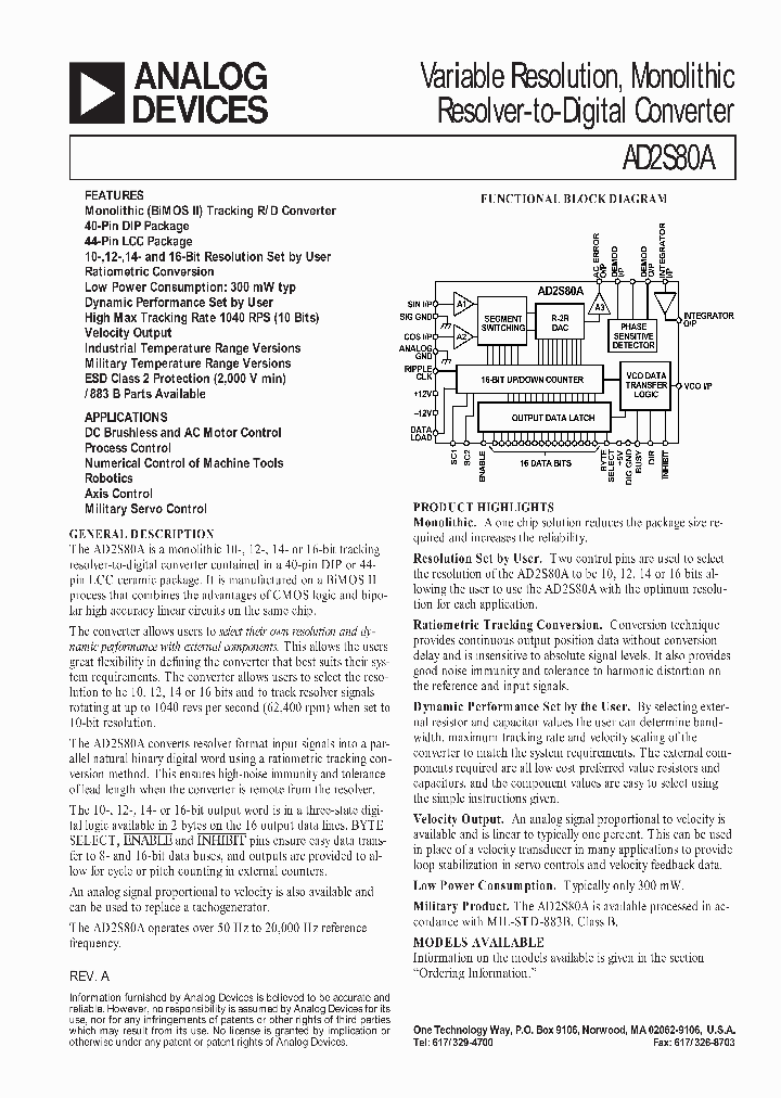 AD2S80_163553.PDF Datasheet Download --- IC-ON-LINE