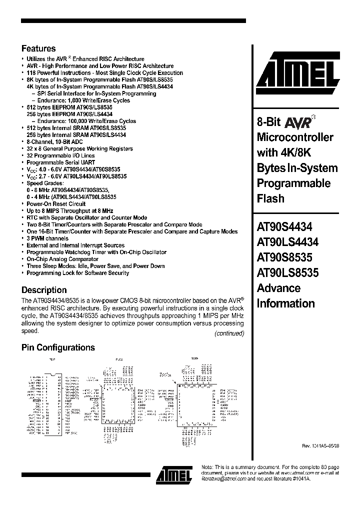 AT90S8535_103092.PDF Datasheet Download --- IC-ON-LINE