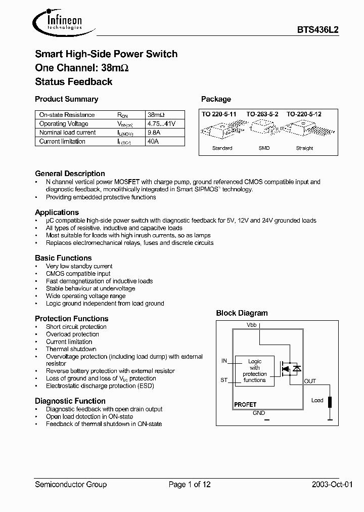 BTS436L2_432863.PDF Datasheet Download --- IC-ON-LINE