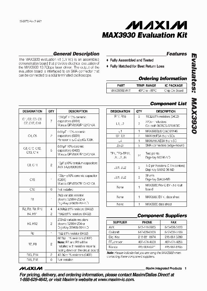 MAX3930EVKIT_411267.PDF Datasheet