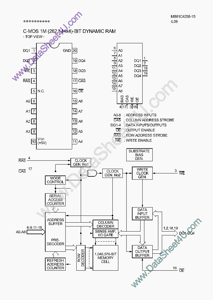 10PC MB81C4256-10P Encapsulation:DIP-20,CMOS 1M-Bit DRAM 