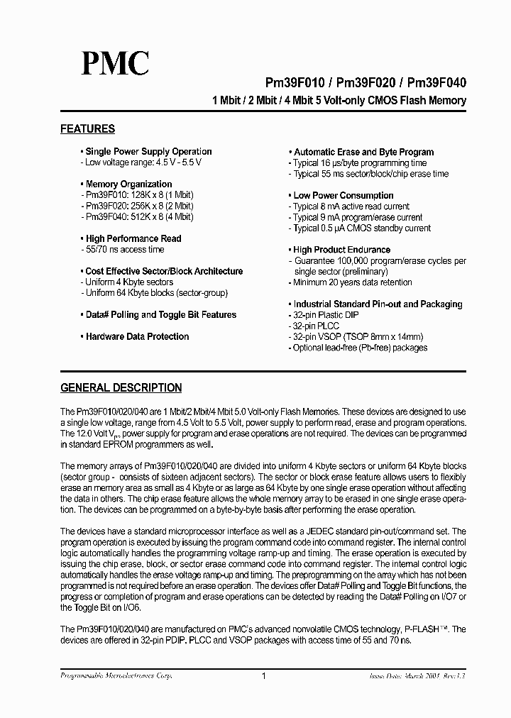 PM39F010_424461.PDF Datasheet Download --- IC-ON-LINE