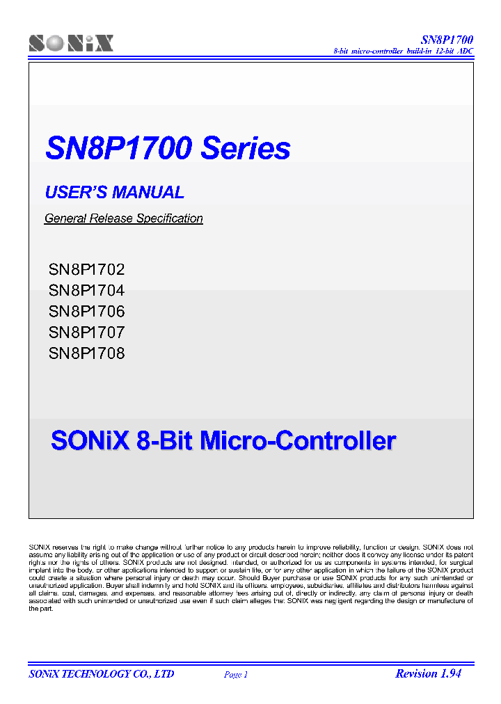 SN8P1700_102791.PDF Datasheet