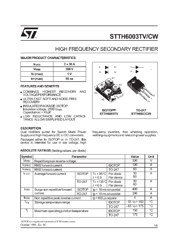 STTH6003_424450.PDF Datasheet Download --- IC-ON-LINE