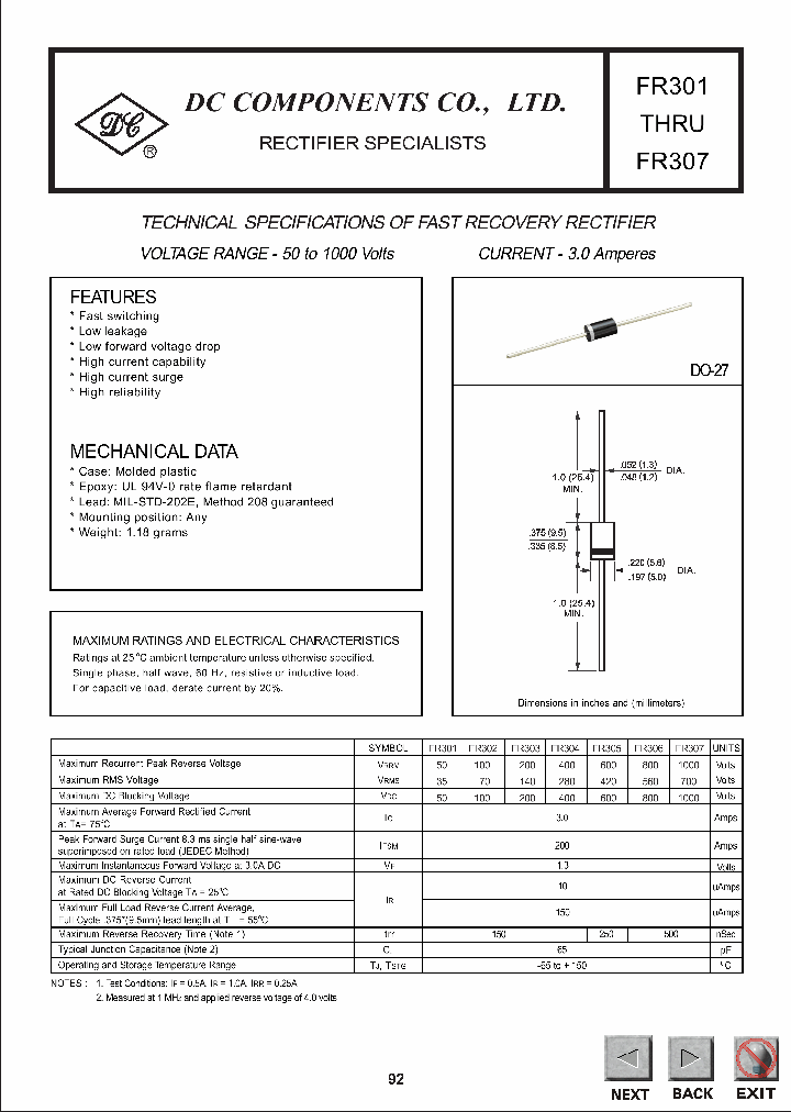 FR303_483023.PDF Datasheet Download --- IC-ON-LINE