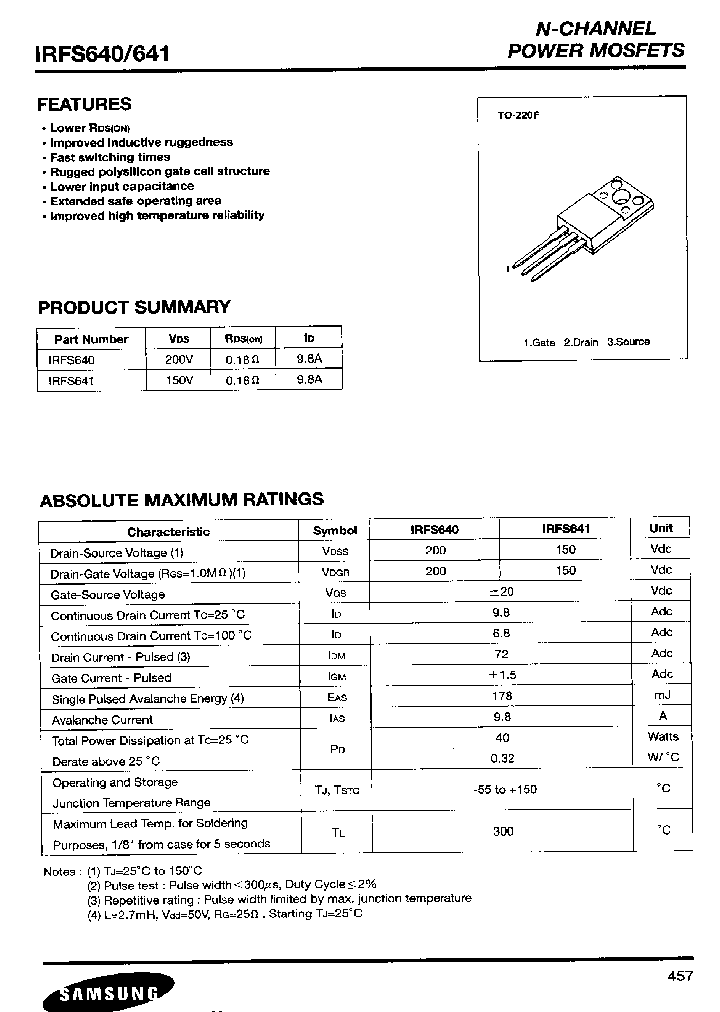 IRFS641_476387.PDF Datasheet Download --- IC-ON-LINE