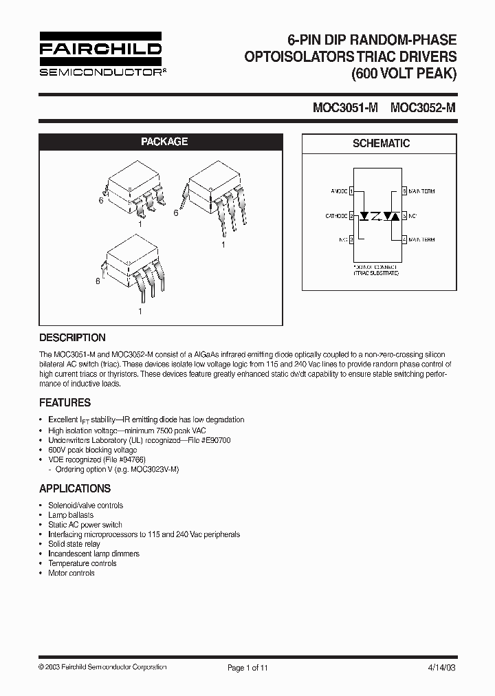 MOC3051-M_6068.PDF Datasheet Download --- IC-ON-LINE