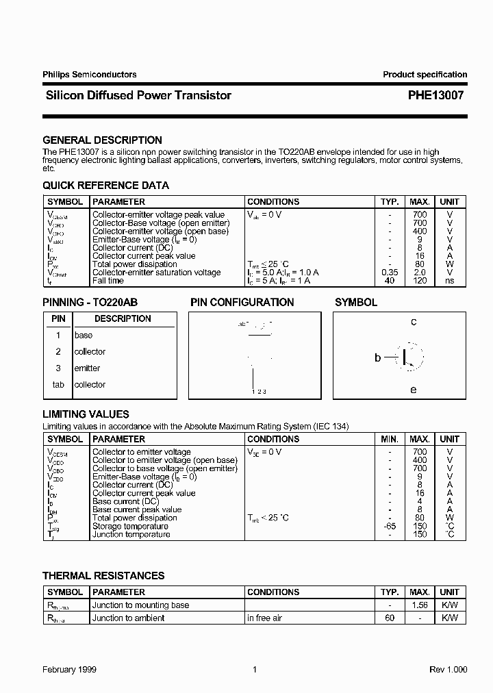 PHE13007_160749.PDF Datasheet Download --- IC-ON-LINE
