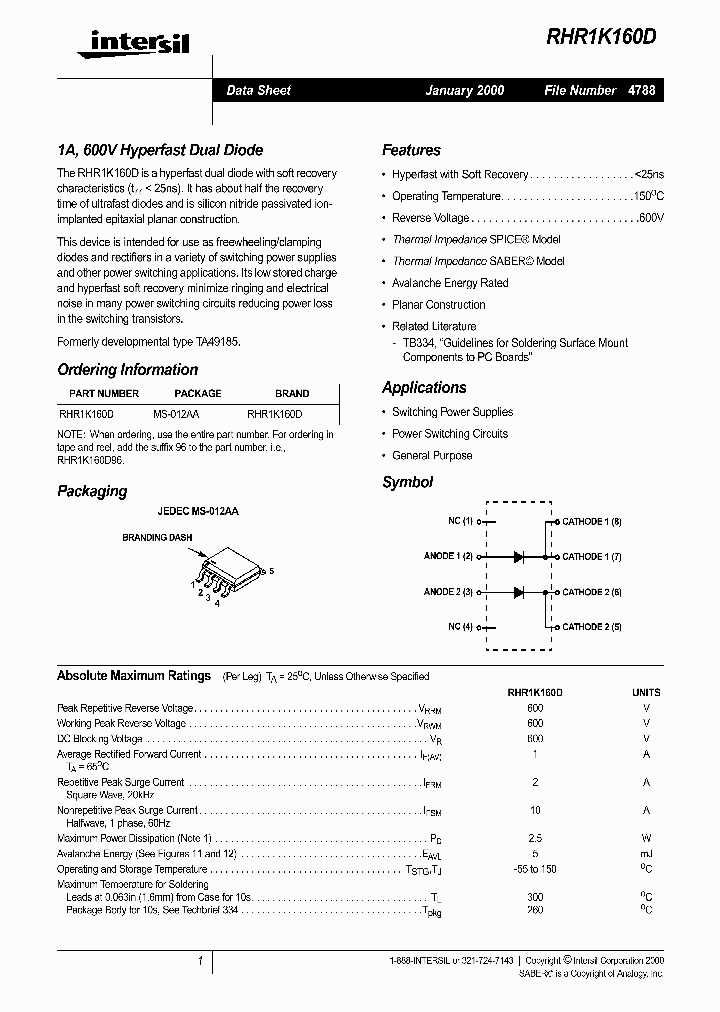 RHR1K160D_439218.PDF Datasheet