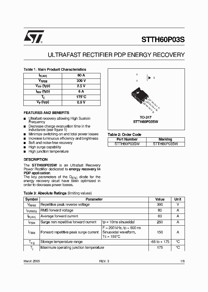 STTH60P03S_484768.PDF Datasheet Download --- IC-ON-LINE