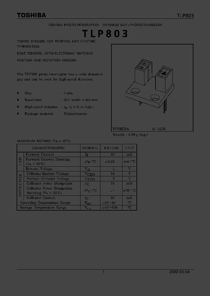 TLP803_446183.PDF Datasheet Download --- IC-ON-LINE