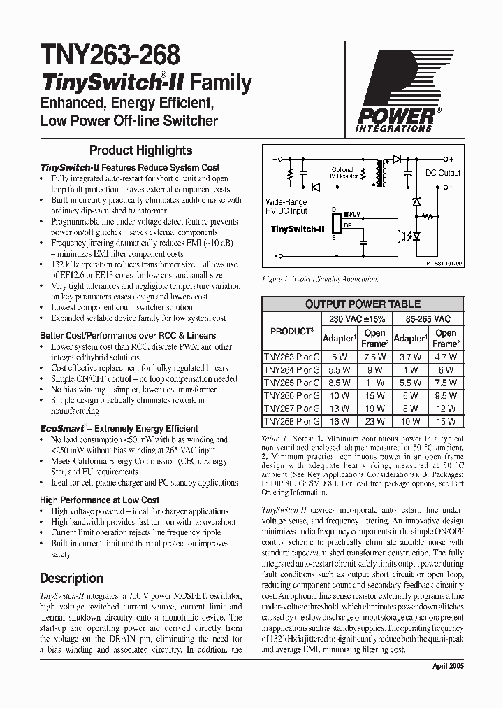 TNY266PN_393075.PDF Datasheet Download --- IC-ON-LINE