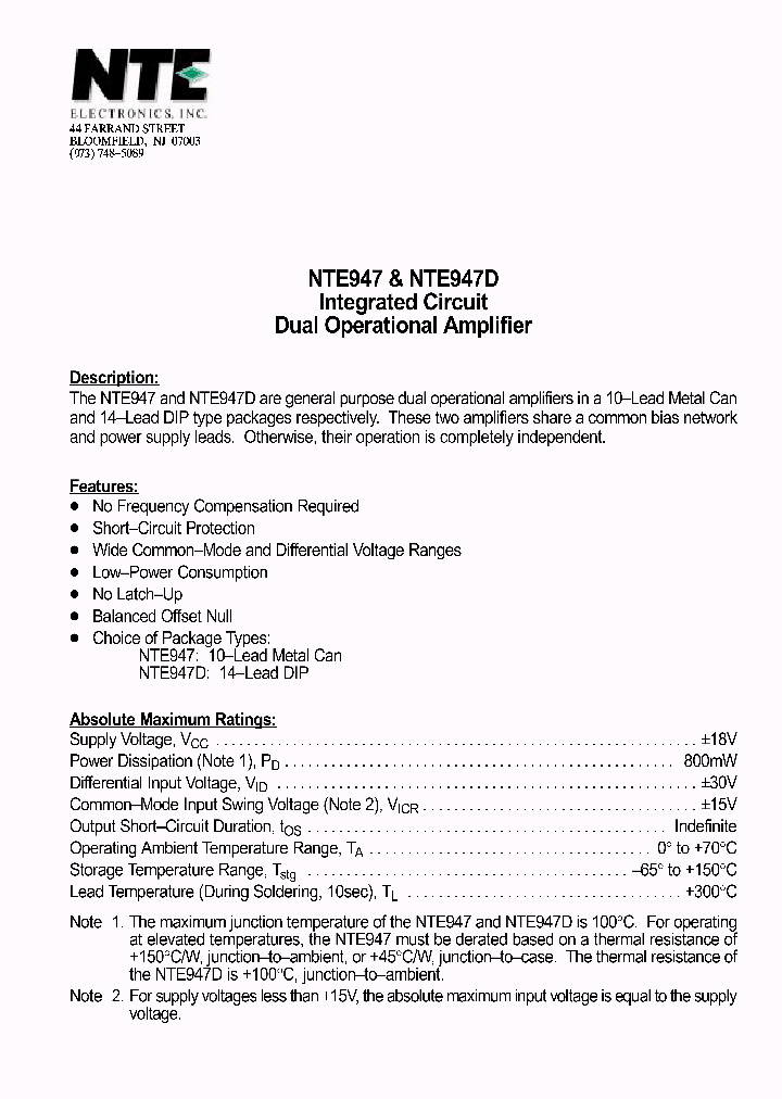 NTE947D_495699.PDF Datasheet Download