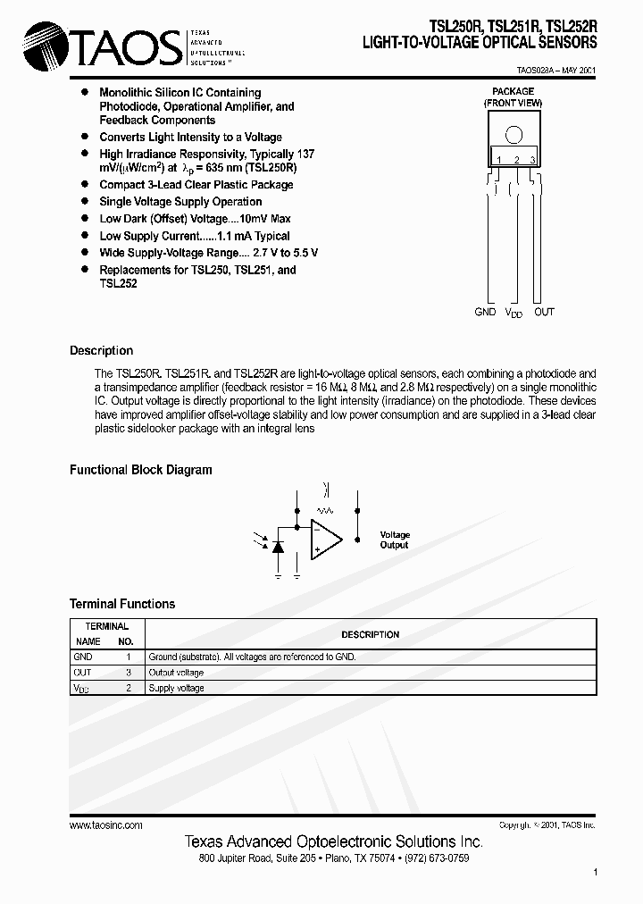 TSL250R_495529.PDF Datasheet Download --- IC-ON-LINE