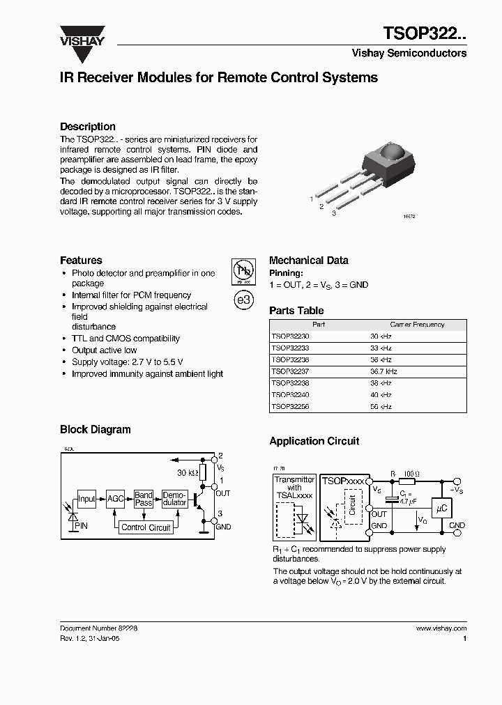 TSOP32233_494004.PDF Datasheet Download --- IC-ON-LINE
