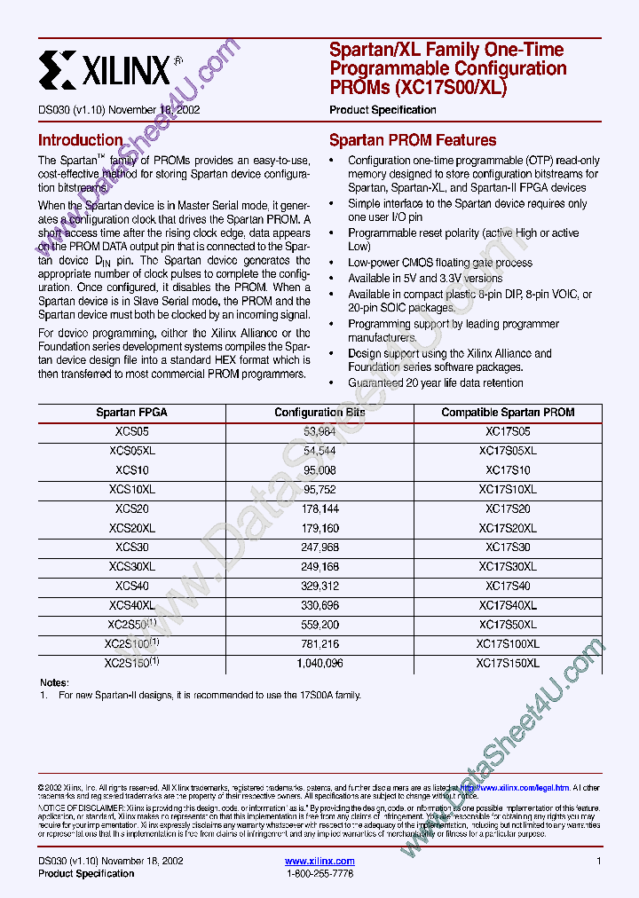 XC17S05_534987.PDF Datasheet Download --- IC-ON-LINE