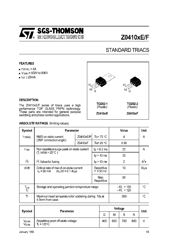 Z0410DE_516860.PDF Datasheet Download --- IC-ON-LINE