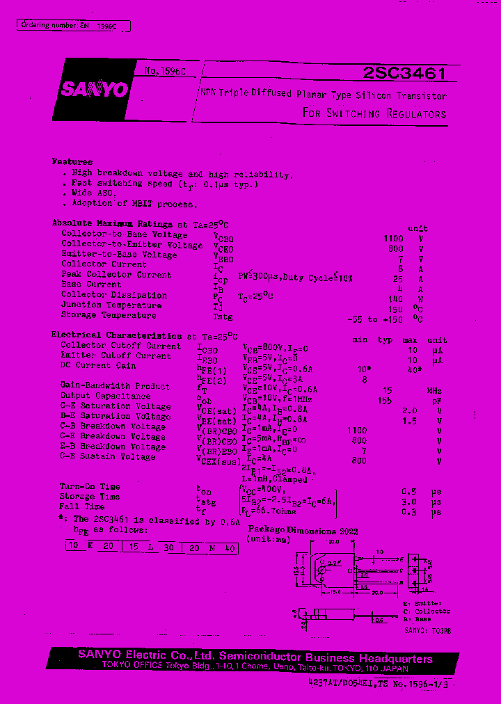 2SC3461_604501.PDF Datasheet Download --- IC-ON-LINE