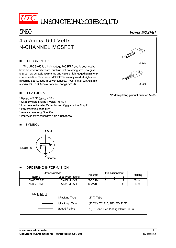 5N60-TA3-T_731156.PDF Datasheet Download --- IC-ON-LINE