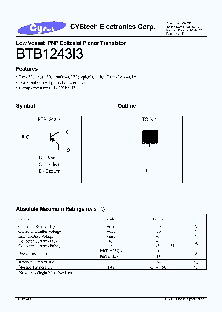 BTB1243I3_599685.PDF Datasheet