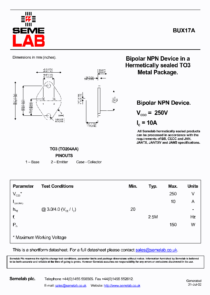 BUX17A_627650.PDF Datasheet