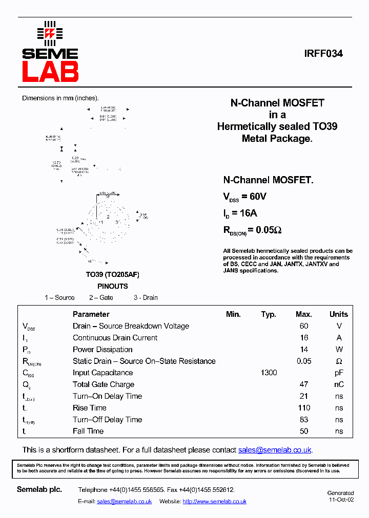 IRFF034_626593.PDF Datasheet